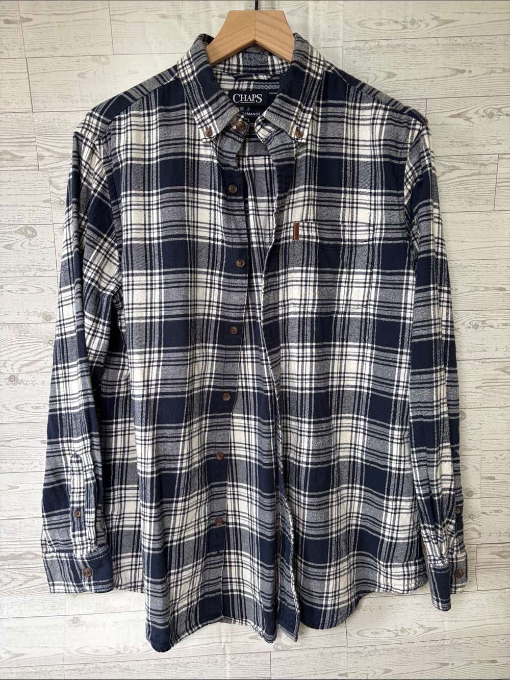 CHAPS Performance Plaid blue Flannel Button Down Shirt medium